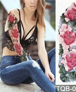 The American Store Large Arm Sleeve Tattoo Waterproof Temporary Tattoo Sticker Skull Angel Rose Lotus Men Full Flower Tatoo Body Art Tattoo Girl Halloween Temporary Tekashi69 Tattoos