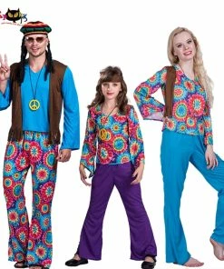 Online American Store Men 70s Retro Hippie Peace And Love Cosplay Adult Halloween Costume Kids Carnival Party Women Family Group Fancy Dress Couples