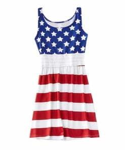 Upupup! Store Mommy＆me Baby Girl Family Summer Sleeveless Stripe Print 4th Of July Dress Girls Dress Cute For Birthday Party Princess Dress Gg