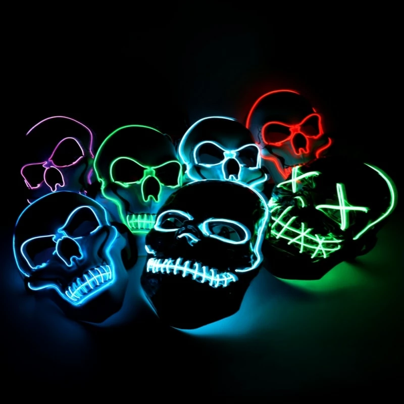KKi Comfortable Life Store Halloween Mask Neon Mask LED Light Up Party Glowing EL Wire Woven Skull Shape Halloween Light Up Mask Carnival Masquerade Cosplay Costume Props 6 KKi Comfortable Life Store Halloween Mask Neon Mask LED Light Up Party Glowing EL Wire Woven Skull Shape Halloween Light Up Mask Carnival Masquerade Cosplay Costume Props