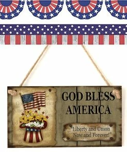 The American Store Patriotic Theme Party Supplies New Creative American 4th Of July Independence Day Wooden Plaque Sign God Bless USA Wall Hanging Wood Decoration