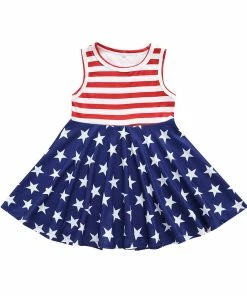Mincemeat Store New Style Girls Dress Toddler Baby Girls Star Print 4th Of July Fashion Dress Striped Clothes Popular Costumes For Baby Dress Kids Clothing