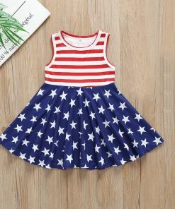 Mincemeat Store New Style Girls Dress Toddler Baby Girls Star Print 4th Of July Fashion Dress Striped Clothes Popular Costumes For Baby Dress Kids Clothing
