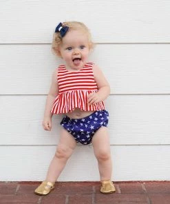 Onlineamericanstore Newborn Toddler Baby Toddler Girl Clothes Simple Match For Children 4th Of July Striped Stars Tops Vest Shorts Outfit BabyCloth Kids Clothing