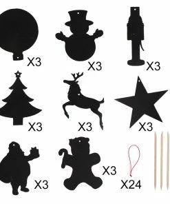 The American Store 24pcs Magic Color Scratch Christmas Ornaments Cute Paper Pendants Xmas Tree Decoration Kids Party Supplies