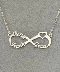 Online American Store Custom Name Accessories Personalized 3 Names Heart Infinity Necklace, Custom Infinity Nameplate, Personalized Infinity Necklace, Gift For Mom