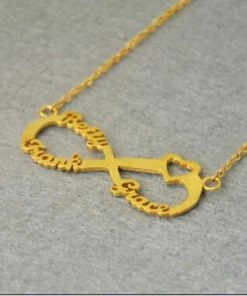 Online American Store Custom Name Accessories Personalized 3 Names Heart Infinity Necklace, Custom Infinity Nameplate, Personalized Infinity Necklace, Gift For Mom