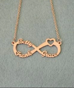 Online American Store Custom Name Accessories Personalized 3 Names Heart Infinity Necklace, Custom Infinity Nameplate, Personalized Infinity Necklace, Gift For Mom