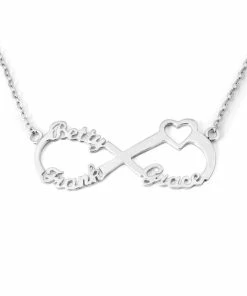 Online American Store Custom Name Accessories Personalized 3 Names Heart Infinity Necklace, Custom Infinity Nameplate, Personalized Infinity Necklace, Gift For Mom