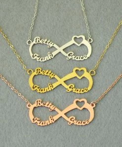 Online American Store Custom Name Accessories Personalized 3 Names Heart Infinity Necklace, Custom Infinity Nameplate, Personalized Infinity Necklace, Gift For Mom