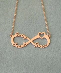 Online American Store Custom Name Accessories Personalized 3 Names Heart Infinity Necklace, Custom Infinity Nameplate, Personalized Infinity Necklace, Gift For Mom