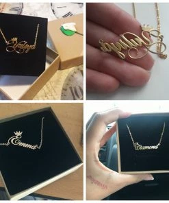 The American Store Personalized Name Crown Necklace Handmade Customized Cursive Font Nameplate Pendant Stainless Steel Chain Jewelry Birthday Gifts Custom Name Accessories