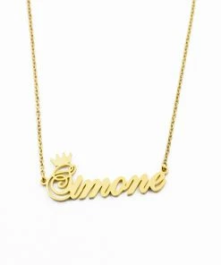 The American Store Personalized Name Crown Necklace Handmade Customized Cursive Font Nameplate Pendant Stainless Steel Chain Jewelry Birthday Gifts Custom Name Accessories