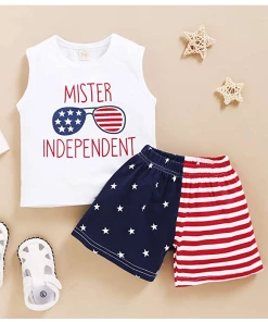 Carrot & Pudcoco Store I Love America Baby Boy 4th Of July Outfits, Summer Sleeveless T-Shirt Vest+ US Flag Shorts Pants Clothes Set Independence Day