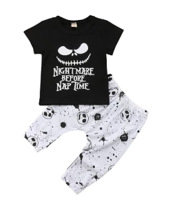 Baby & Children's Clothes Store Halloween Kids Costumes New Halloween Skull Clothes Set Baby Boy Cotton T-shirt Top Harem Pant Black&White Infant Outfit Children Tracksuit Set