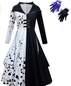 The American Store ADULT 101 DALMATIANS EVIL DOG LADY MEN COUPLE HALLOWEEN FANCY DRESS COSTUME BLACK AND WHITE TV FILM MOVIE CHARACTER COSPLAY Couple Halloween Costume