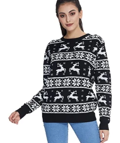 Online American Store Winter Christmas Sweater Men Women Warm Printed Knitted Jumper Top Couple Lovers Xmas Pullover Casual Loose Ladies Male Sweaters