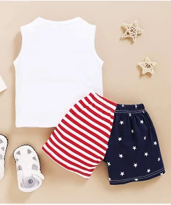 Carrot & Pudcoco Store I Love America Baby Boy 4th Of July Outfits, Summer Sleeveless T-Shirt Vest+ US Flag Shorts Pants Clothes Set Independence Day
