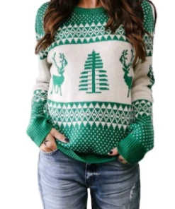 The American Store Deer Korean Couple Matching Pullover Sweaters - Round Collar, Long Sleeve For Christmas Christmas Family Collection