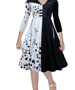 The American Store ADULT 101 DALMATIANS EVIL DOG LADY MEN COUPLE HALLOWEEN FANCY DRESS COSTUME BLACK AND WHITE TV FILM MOVIE CHARACTER COSPLAY Couple Halloween Costume