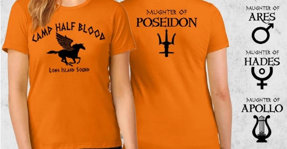 Kuakuayu-emilygu Store Halloween Women Clothing Kuakuayu HJN Camp Half Blood T-shirt Percy Jackson Halloween Costume 2 Sided Print Women Fitted Ladies, Unisex Size Shirts