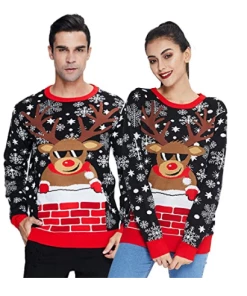 Online American Store Winter Christmas Sweater Men Women Warm Printed Knitted Jumper Top Couple Lovers Xmas Pullover Casual Loose Ladies Male Sweaters