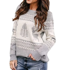 The American Store Deer Korean Couple Matching Pullover Sweaters - Round Collar, Long Sleeve For Christmas Christmas Family Collection