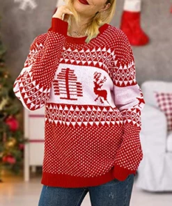 The American Store Deer Korean Couple Matching Pullover Sweaters - Round Collar, Long Sleeve For Christmas Christmas Family Collection