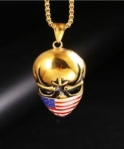 Tanghong Wedding Store Titanium Steel Face Mask Men's Pendant Necklace American Flag Masked Skull Hip Hop Ornaments Sweater Chain Halloween Gift LP1649 Gift Collection