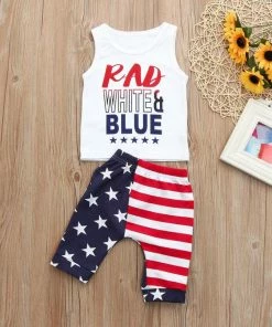 Onlineamericanstore Toddler Baby Girls Boys Stars Striped Tops Vest T Shirt 4th Of July Outfits Set Cool Adorable Baby Kid Clothes August 8 Kids Clothing