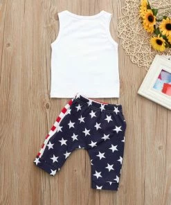 Onlineamericanstore Toddler Baby Girls Boys Stars Striped Tops Vest T Shirt 4th Of July Outfits Set Cool Adorable Baby Kid Clothes August 8 Kids Clothing