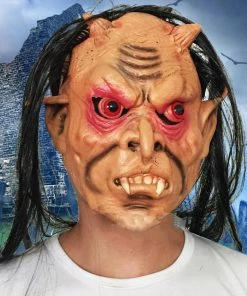 WZF Daily Goods Store Tricky Latex Full Face Red Eyes Long Hair Wig Mask Halloween Toothy Zombie Cosplay Horror Masks HQ Halloween Mask
