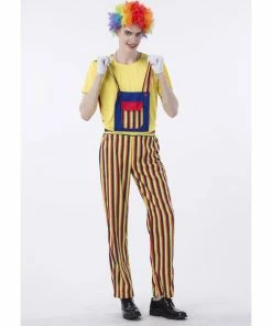 Umorden Official Store Umorden Carnival Party Halloween Clown Costumes Men Women Rainbow Circus Clown Costume Cosplay Fancy Striped Top Pants Couple