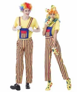 Umorden Official Store Umorden Carnival Party Halloween Clown Costumes Men Women Rainbow Circus Clown Costume Cosplay Fancy Striped Top Pants Couple