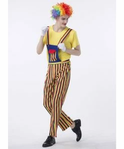 Umorden Official Store Umorden Carnival Party Halloween Clown Costumes Men Women Rainbow Circus Clown Costume Cosplay Fancy Striped Top Pants Couple