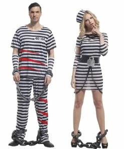 Umorden Official Store Umorden Carnival Party Halloween Prisoner Costumes Men Women Couple Adult Violent Prisoner Cosplay Fancy Dresses Set