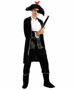 Umorden Official Store Umorden Halloween Pirate Costumes Adult Men Women Captain Pirate Costume Black Gold Printing Fantasia Carnival Cosplay Couple