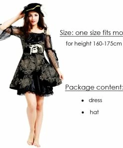 Umorden Official Store Umorden Halloween Pirate Costumes Adult Men Women Captain Pirate Costume Black Gold Printing Fantasia Carnival Cosplay Couple