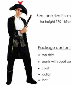 Umorden Official Store Umorden Halloween Pirate Costumes Adult Men Women Captain Pirate Costume Black Gold Printing Fantasia Carnival Cosplay Couple