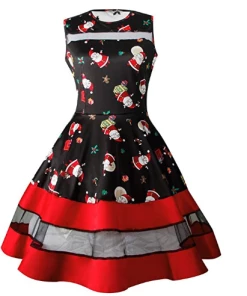 The American Store Womens Ladies Santa Snowman Christmas Dress Sleeveless Xmas Swing Retro Skater Dresses Knee-Length A-Line Christmas Women Clothing