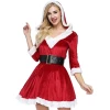 The American Store Women's Christmas Costume Xmas Santa Costume Sexy Costume Long Sleeve Plush Warm Hooded Fancy Pleated Dress Christmas Women Clothing