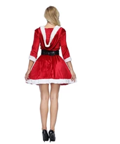 The American Store Women's Christmas Costume Xmas Santa Costume Sexy Costume Long Sleeve Plush Warm Hooded Fancy Pleated Dress Christmas Women Clothing