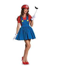 Retro Costume Store Halloween Women Costumes 3PCS Women's Super Mario Dress Costume With Hat Moustache Luigi Lady's Female Deluxe Halloween Costumes Party Outfits