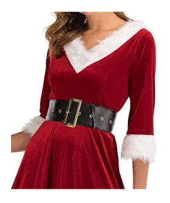 Online American Store Christmas Women Clothing Women Christmas Dress Bandage Long Sleeve Dress Bodycon Holiday Family Party Dress Vestidos Faux Fur Collar Dress #FN02