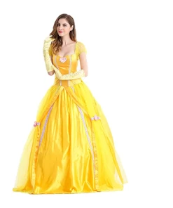 M&J Holiday Decorations Co.,Ltd Beauty And The Beast Bell Yellow Long Dress Halloween Costume Belle Princess Dress Masquerade Carnival Adult Belle Roles Suit
