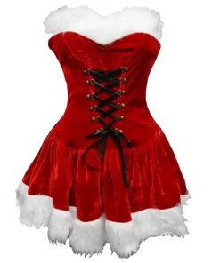 Online American Store M L XL 2XL High Quality Women Christmas Dress Sexy Red Velvet Holiday Dress Santa Claus Costume Plus Size