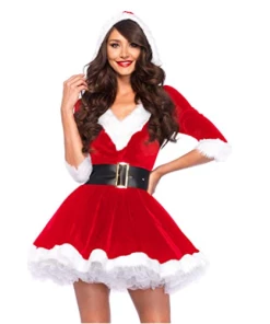 The American Store Fashion Christmas Dresses Women Clothes Sexy Santa Claus Halloween Cosplay Red Velvet V Neck Half Sleeve One Piece Hat Dress