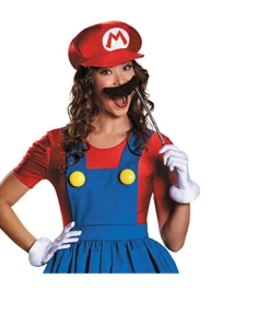 Retro Costume Store Halloween Women Costumes 3PCS Women's Super Mario Dress Costume With Hat Moustache Luigi Lady's Female Deluxe Halloween Costumes Party Outfits