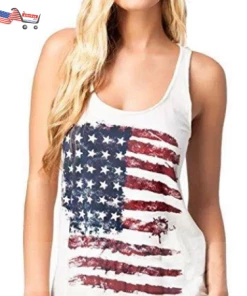 Onlineamericanstore UNIQUEONE Fashion Women Patriotic American Flag Print Sleeveless Casual T-Shirt & Tank Top