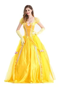 M&J Holiday Decorations Co.,Ltd Beauty And The Beast Bell Yellow Long Dress Halloween Costume Belle Princess Dress Masquerade Carnival Adult Belle Roles Suit